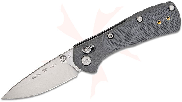 Buck 0790GYS1 Mini Range Pro Crossbar Lock Folding Knife 2.625 inch 154CM Satin Drop Point Blade, Gray GFN Handles