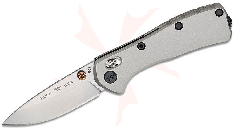 Buck 0790GYS Mini Range Elite Crossbar Lock Folding Knife 2.625 inch CPM-MagnaCut Satin Drop Point Blade, Gray Aluminum Handles
