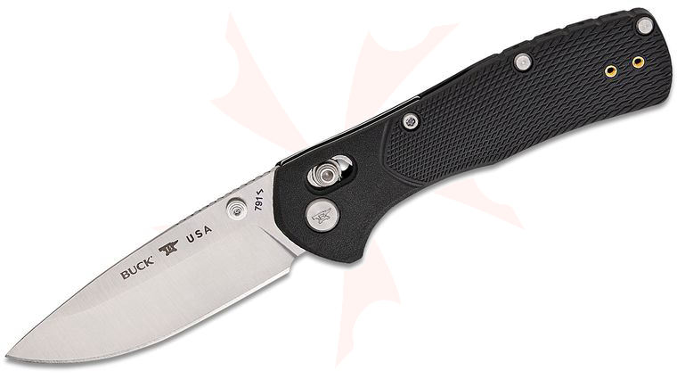 Buck 0791BKS1 Range Pro Crossbar Lock Folding Knife 3.375 inch 154CM Satin Drop Point Blade, Black GFN Handles