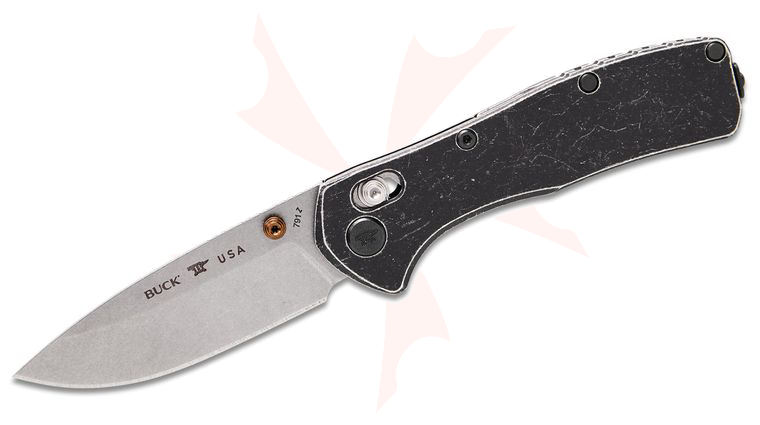 Buck 0791BKS2 Range Trail Worn Elite Crossbar Lock Folding Knife 3.375 inch MagnaCut Stonewashed Drop Point Blade, Tumbled Black Aluminum Handles