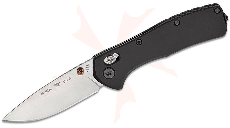 Buck 0791BKS Range Elite Crossbar Lock Folding Knife 3.375 inch CPM-MagnaCut Satin Drop Point Blade, Black Aluminum Handles