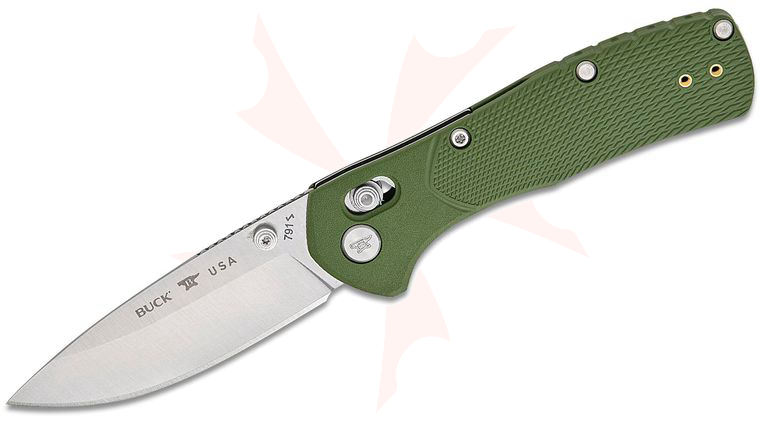 Buck 0791GRS1 Range Pro Crossbar Lock Folding Knife 3.375 inch 154CM Satin Drop Point Blade, Green GFN Handles