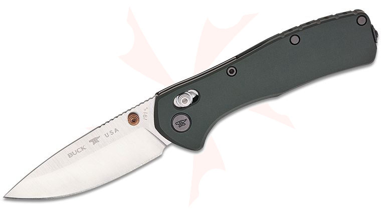 Buck 0791GRS Range Elite Crossbar Lock Folding Knife 3.375 inch CPM-MagnaCut Satin Drop Point Blade, Green Aluminum Handles