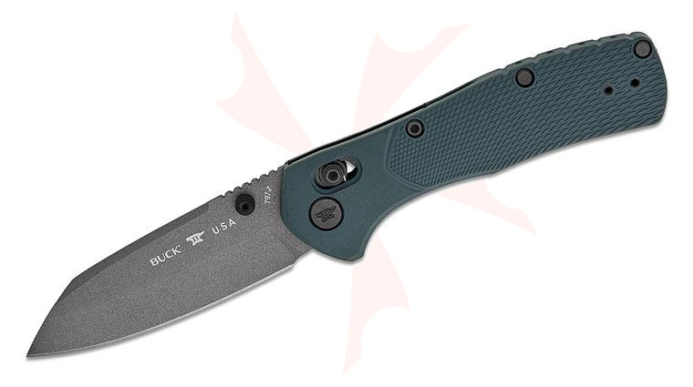 Buck 0797BLS1 Range Ops Pro Crossbar Lock Folding Knife 3.375 inch 154CM Gray Cerakote Reverse Tanto Blade, Blue GFN Handles