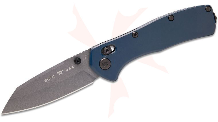 Buck 0797BLS Range Ops Elite Crossbar Lock Folding Knife 3.375 inch MagnaCut Gray Cerakote Reverse Tanto Blade, Blue GFN Handles