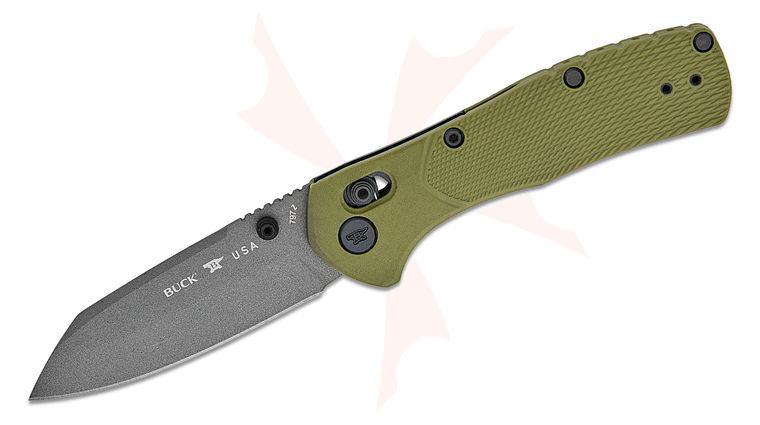 Buck 0797GRS1 Range Ops Pro Crossbar Lock Folding Knife 3.375 inch 154CM Gray Cerakote Reverse Tanto Blade, OD Green GFN Handles