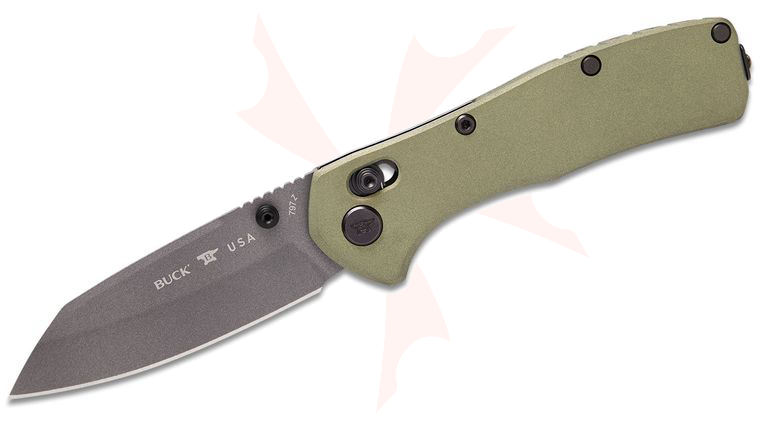Buck 0797GRS Range Ops Elite Crossbar Lock Folding Knife 3.375 inch MagnaCut Gray Cerakote Reverse Tanto Blade, OD Green GFN Handles