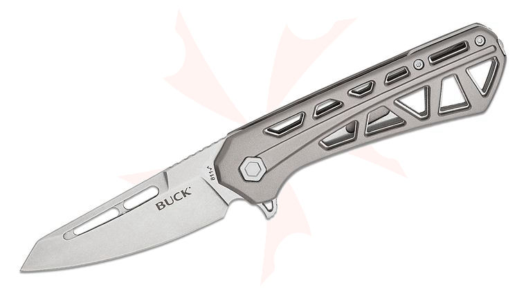 Buck 811 Trace Ops Liner Lock Flipper Knife 3.23 inch Stonewashed Reverse Tanto Blade, Skeletonized Gray Aluminum Handles