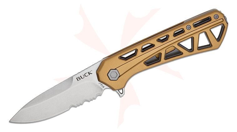 Buck 812 Trace Liner Lock Flipper Knife 3.23 inch Stonewashed Combo Drop Point Blade, Skeletonized Bronze Aluminum Handles