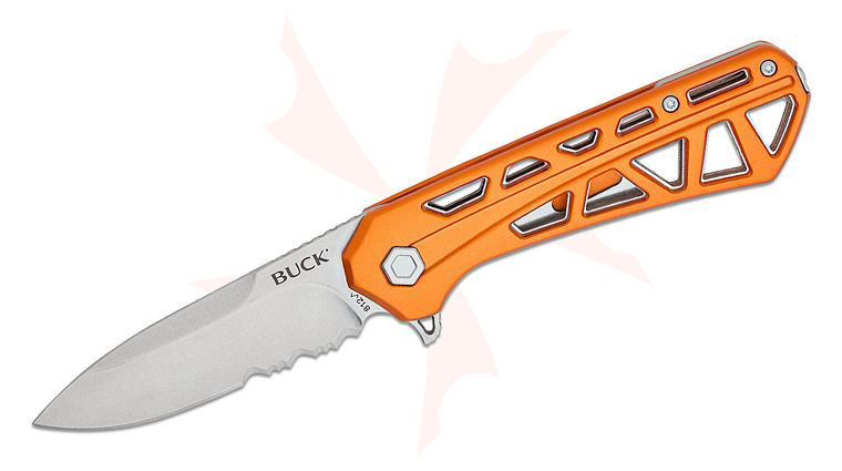 Buck 812 Trace Liner Lock Flipper Knife 3.23 inch Stonewashed Combo Drop Point Blade, Skeletonized Orange Aluminum Handles