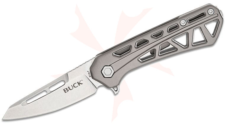 Buck 813 Mini Trace Ops Liner Lock Flipper Knife 2.43 inch Stonewashed Reverse Tanto Blade, Skeletonized Gray Aluminum Handles