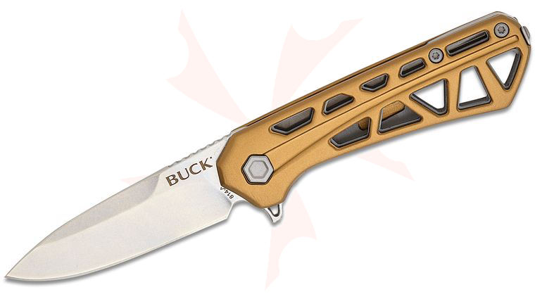 Buck 814 Mini Trace Liner Lock Flipper Knife 2.43 inch Stonewashed Drop Point Blade, Skeletonized Bronze Aluminum Handles