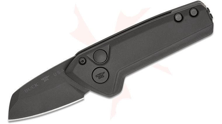Buck 839 Mini Deploy AUTO Button Lock Folding Knife 1.75 inch S35VN Black Cerakote Wharncliffe Blade, Black Aluminum Handles