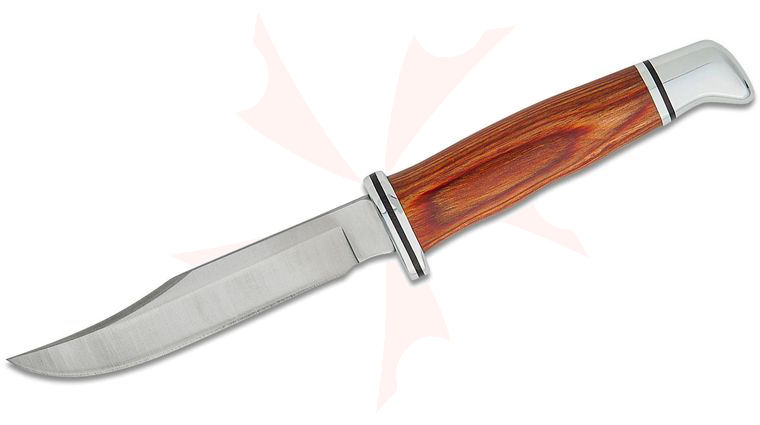 Buck 0102CCS1 Heritage Woodsman Fixed Blade Knife 4 inch 420HC Satin Clip Point Blade, Cocobolo Wood Handle with Nickel Silver Pommel/Guard, Leather Sheath