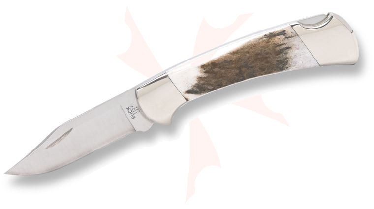 Buck Legacy 112 Ranger Limited Edition Lockback Folding Knife 3 inch 420HC Satin Clip Point Blade, Genuine Elk Antler Handles with Nickel Silver Bolsters, Black Leather Sheath