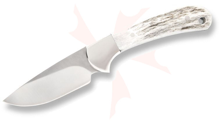 Buck Legacy 113 Ranger Skinner Fixed Blade Knife 3.125 inch 420HC Satin Drop Point Blade, Genuine Elk Antler Handles with Nickel Silver Bolsters, Black Leather Sheath
