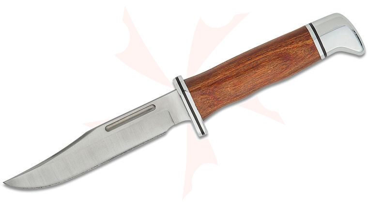Buck 0117CCS1 Heritage Brahma Fixed Blade Knife 4.5 inch 420HC Satin Clip Point, Cocobolo Wood Handle with Nickel Silver Pommel/Guard, Leather Sheath