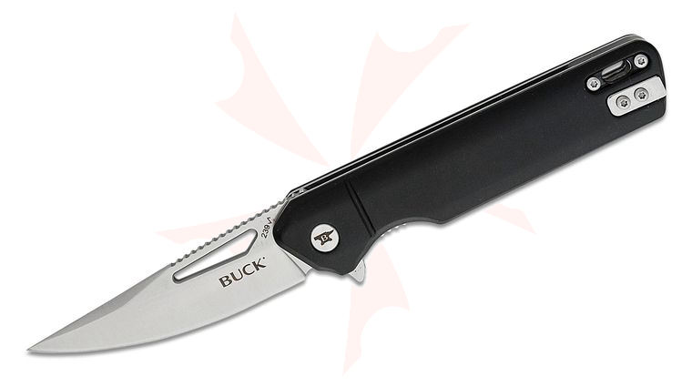 Buck 239 Infusion Assisted Flipper Knife 3.25 inch Satin Drop Point Blade, Black Aluminum Handles