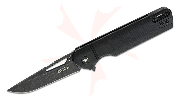 Buck 239 Infusion Assisted Flipper Knife 3.25 inch Black Stonewashed Modified Tanto Blade, Black G10 Handles