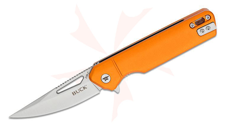 Buck 239 Infusion Assisted Flipper Knife 3.25 inch Satin Drop Point Blade, Orange Aluminum Handles