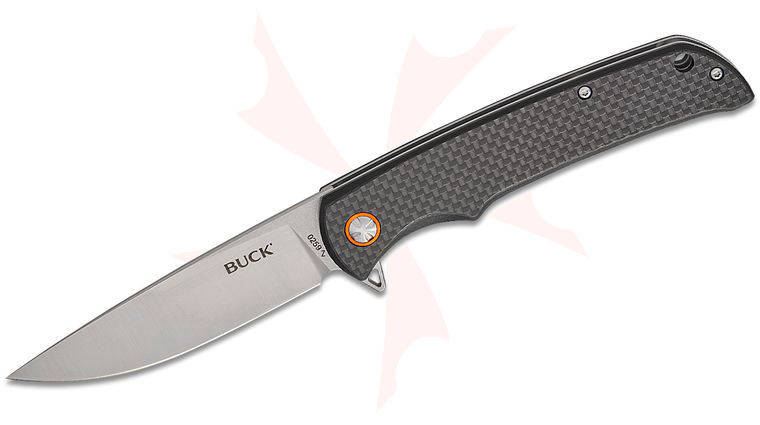 Buck 259 Haxby Ball Bearing Flipper Knife 3.875 inch Drop Point Plain Blade, Carbon Fiber Handles (0259CFS)