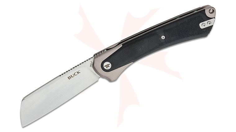 Buck 263 HiLine XL Manual Flipper Knife 3.75 inch D2 Tumbled Cleaver-Style Blade, Gray Anodized Aluminum Handles with Black Micarta Onlay