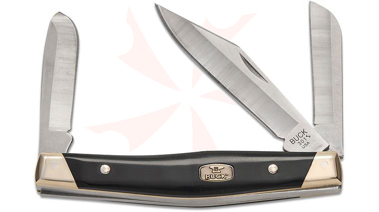 Buck 0301BKS1 Stockman 3 Blade Slipjoint Folding Knife 4 inch Closed, Black Synthetic Handle with Nickel Silver Bolsters