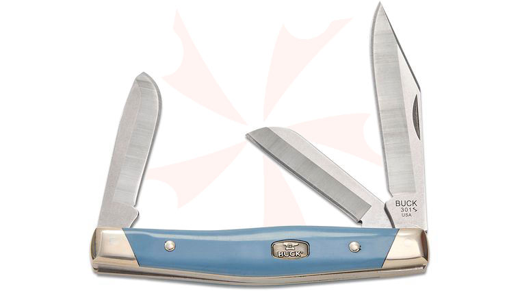 Buck 0301BLS Stockman 3 Blade Slipjoint Folding Knife 4 inch Closed, Blue Synthetic Handle with Nickel Silver Bolsters