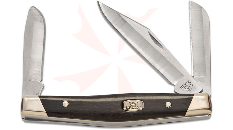 Buck 0301BRS2 Stockman 3 Blade Slipjoint Folding Knife 4 inch Closed, Ebony Wood Handle with Nickel Silver Bolsters