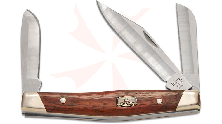 Buck 0301BRS3 Stockman 3 Blade Slipjoint Folding Knife 4 inch Closed, Granadillo Wood Handle with Nickel Silver Bolsters