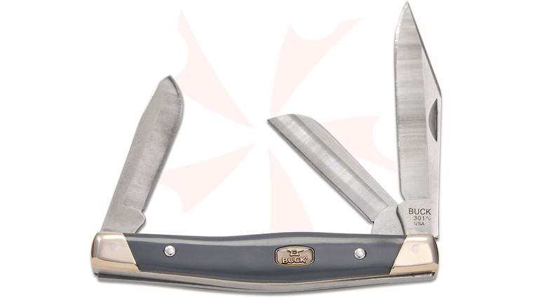 Buck 0301GYS2 Stockman 3 Blade Slipjoint Folding Knife 4 inch Closed, Gray Synthetic Handle with Nickel Silver Bolsters