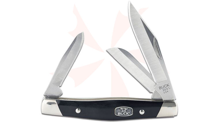 Buck 0303BKS1 Cadet 3 Blade Slipjoint Folding Knife 3.35 inch Closed, Black Synthetic Handle with Nickel Silver Bolsters