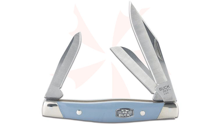 Buck 0303BLS Cadet 3 Blade Slipjoint Folding Knife 3.35 inch Closed, Blue Synthetic Handle with Nickel Silver Bolsters