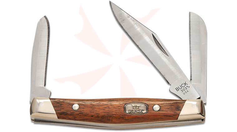 Buck 0303BRS3 Cadet 3 Blade Slipjoint Folding Knife 3.35 inch Closed, Granadillo Wood Handles with Nickel Silver Bolsters