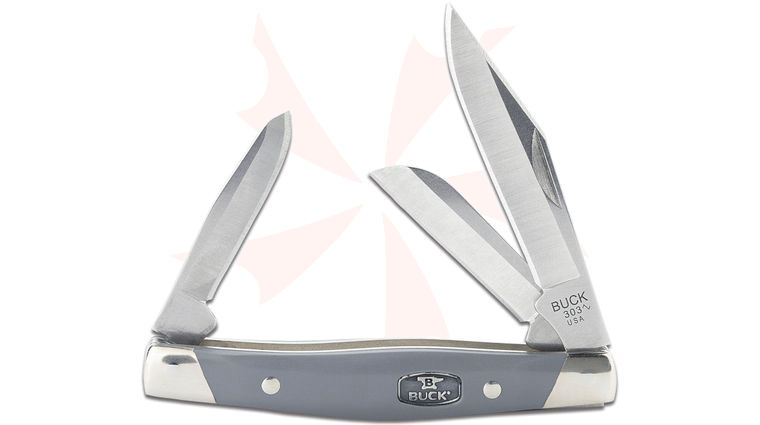 Buck 0303GYS2 Cadet 3 Blade Slipjoint Folding Knife 3.35 inch Closed, Gray Synthetic Handle with Nickel Silver Bolsters