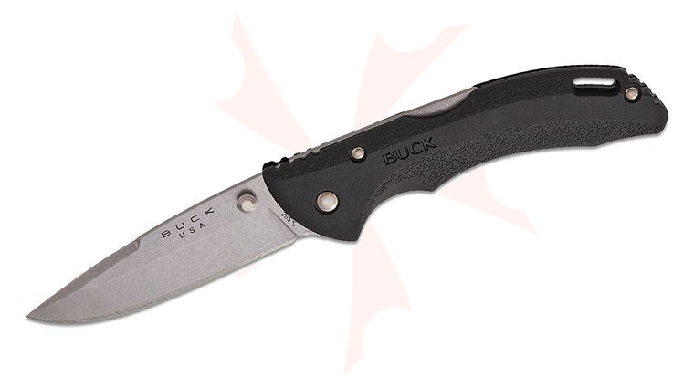Buck 285 Bantam BLW Lockback Folding Knife 3.125 inch Satin Plain Drop Point Blade, Black Thermoplastic Handles