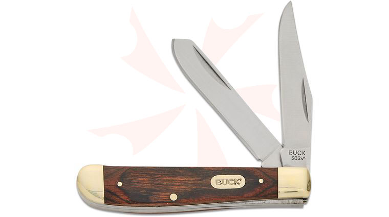 Buck 382 Trapper Two Blade Pocket Knife 3-1/2 inch Closed, Woodgrain Handles (0382BRW)