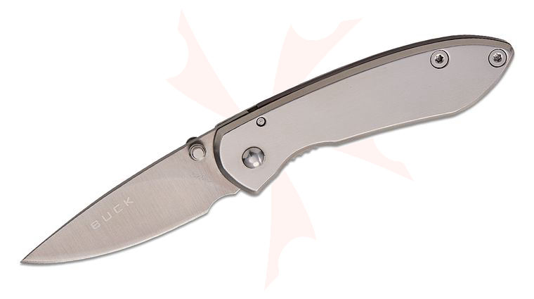 Buck 325 Colleague Frame Lock Folding Knife 1.875 inch Satin Clip Point Blade, Brushed Stainless Steel Handles