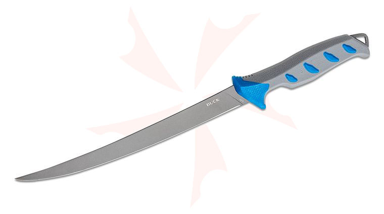 Buck 0147BLS Hookset Salt Water Fillet Knife 9 inch 5Cr15MoV Titanium Coated Blade, Blue Polypropylene and Rubber Overmold Handles, Plastic Sheath