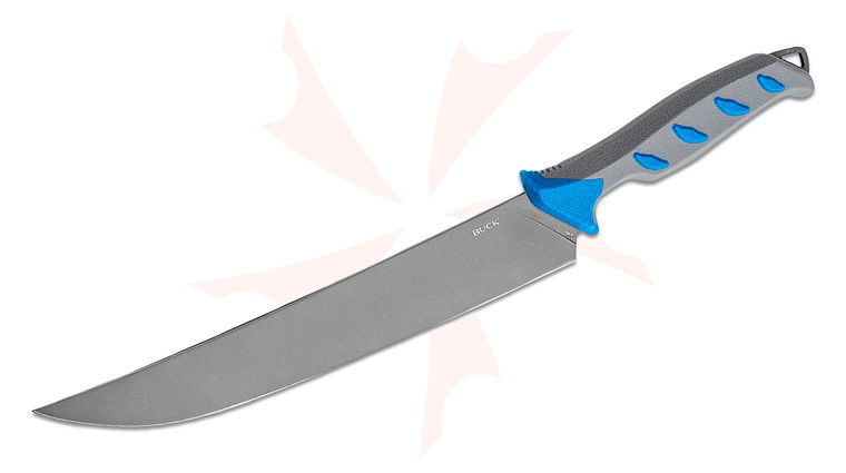 Buck 0149BLS Hookset Breaker Salt Water Wide Fillet Knife 10 inch 5Cr15MoV Titanium Coated Blade, Blue Polypropylene and Rubber Overmold Handles, Plastic Sheath