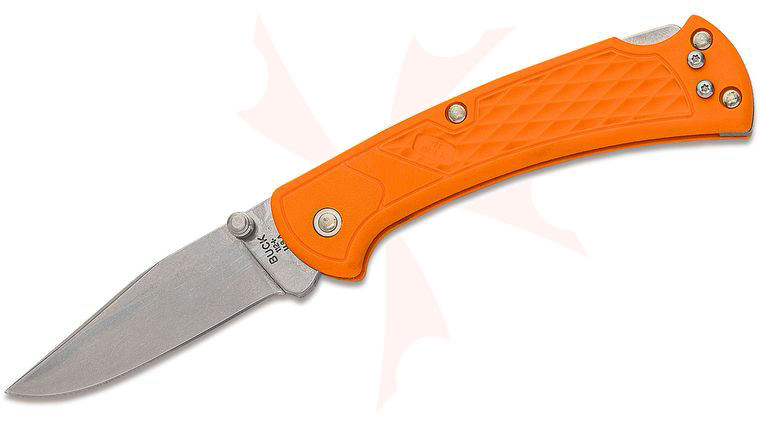 Buck 112 Slim Ranger Select Folding Knife 3 inch Plain Blade, Blaze Orange GFN Handles, Deep Carry Pocket Clip