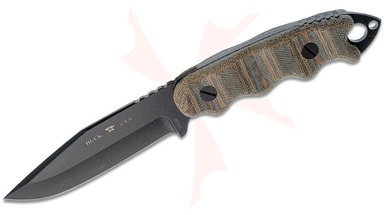 Buck 245 Matt Would Go Fixed 4 inch Carbon Steel Blade, Camo Micarta Handles