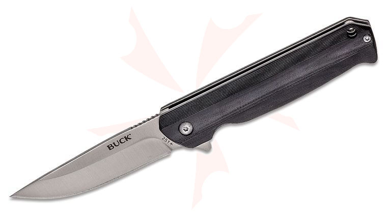 Buck 251 Langford Ball Bearing Flipper Knife 3.375 inch Drop Point Plain Blade, Black G10 Handles (0251BKS)