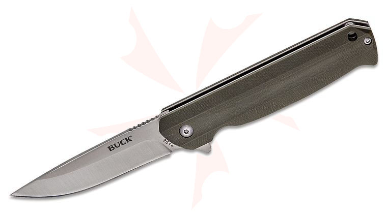Buck 251 Langford Ball Bearing Flipper Knife 3.375 inch Drop Point Plain Blade, Green G10 Handles (0251GRS)