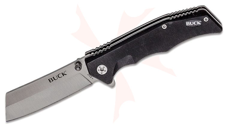 Buck 252 Trunk Flipper Knife 2.875 inch Cleaver Plain Blade, Black G10 Handles (0252BKS)