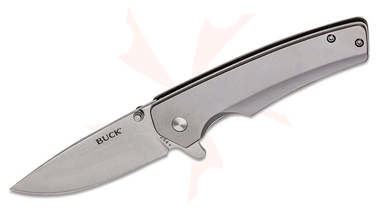 Buck 254 Odessa Flipper Knife 3.125 inch Drop Point Plain Blade, Stainless Steel Handles (0254SSS)