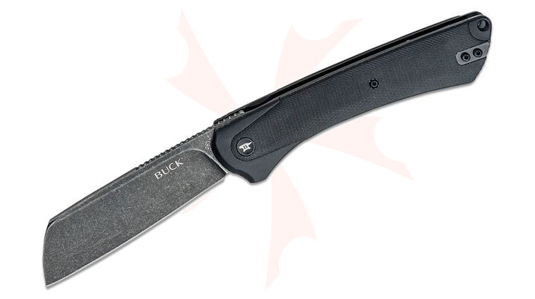 Buck 263 HiLine XL Manual Flipper Knife 3.75 inch D2 Black Stonewashed Cleaver-Style Blade, Gray Anodized Aluminum Handles with Black Micarta Onlay