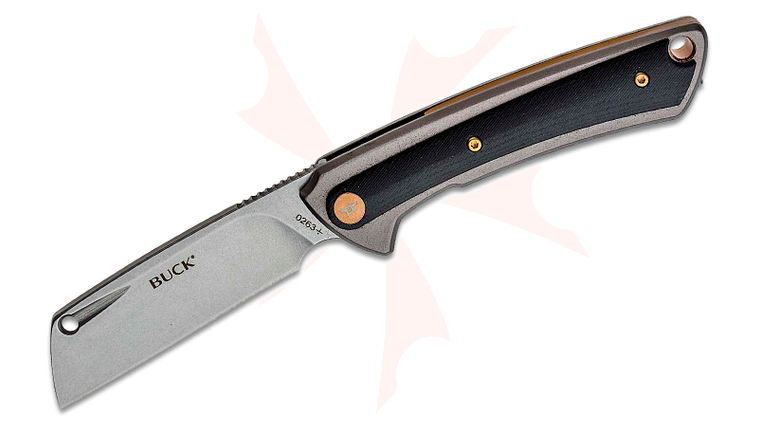 Buck 263 HiLine Ball Bearing Flipper Knife 3.25 inch D2 Stonewashed Cleaver-Style Blade, Anodized Aluminum Handles with Black G10 Onlay