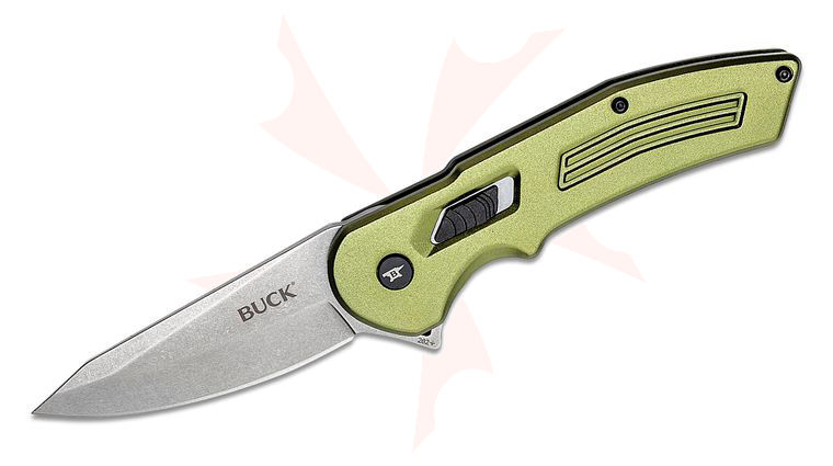 Buck 262 Hexam Assisted Flipper Knife 3.33 inch Satin Drop Point Blade, OD Green Aluminum Handles