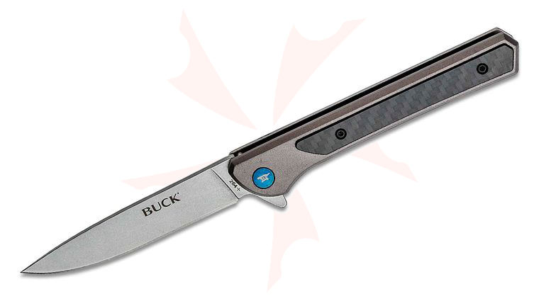 Buck 264 Cavalier Ball Bearing Flipper Knife 3.6 inch Stonewashed Drop Point Blade, Anodized Aluminum Handles with Carbon Fiber Inlay